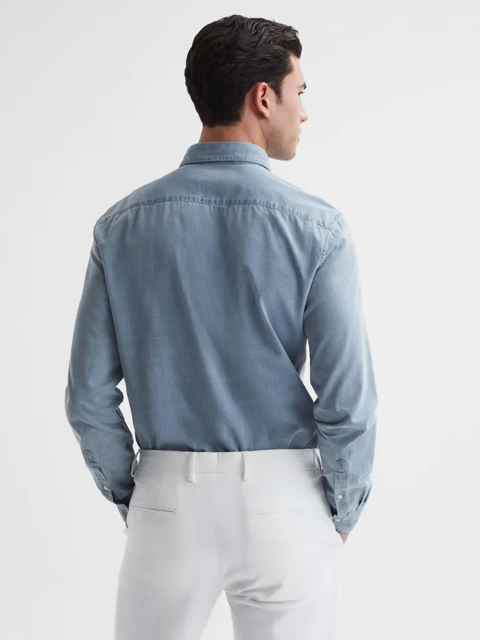 Reiss Shirts Draper Washed Chambray Shirt Blue 8211 Men