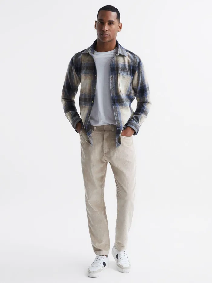 Reiss Shirts Frey Long Sleeve Brushed Checked Overshirt Blue Multi 8211 Men