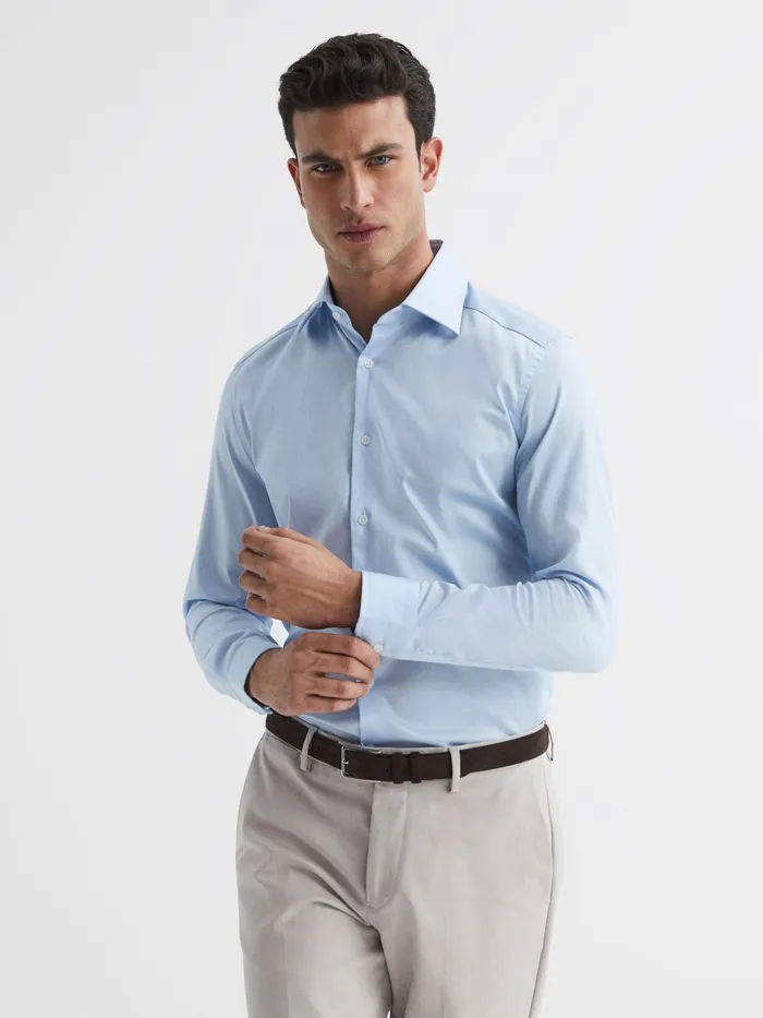 Reiss Shirts Frontier Cotton Satin Stretch Slim Fit Shirt Blue 8211 Men