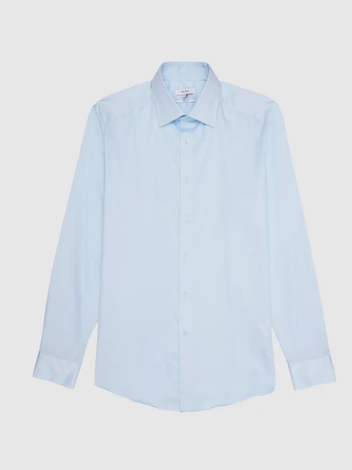 Reiss Shirts Frontier Cotton Satin Stretch Slim Fit Shirt Blue 8211 Men