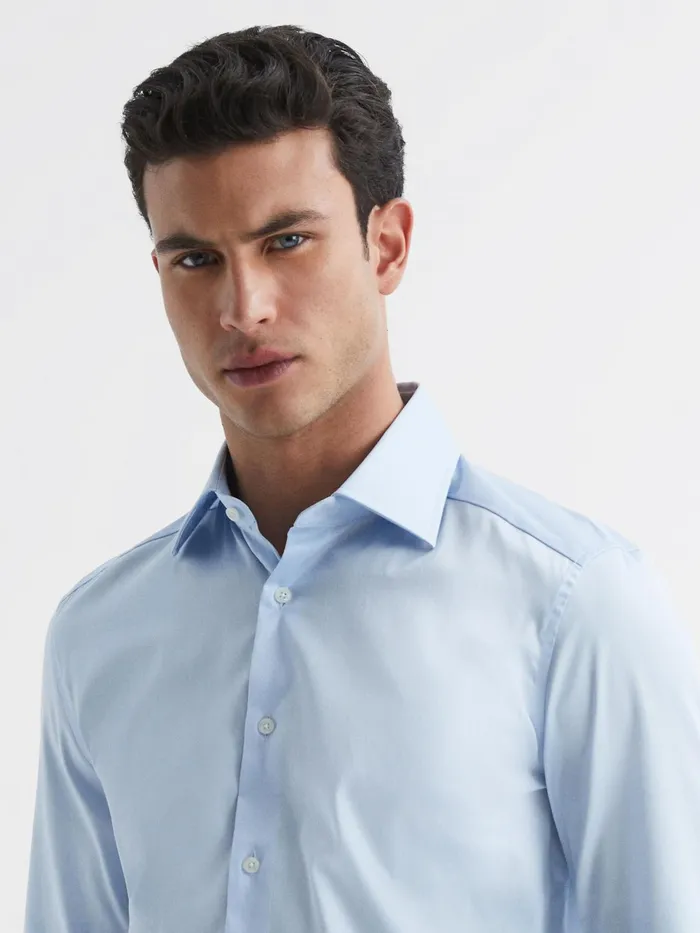 Reiss Shirts Frontier Cotton Satin Stretch Slim Fit Shirt Blue 8211 Men