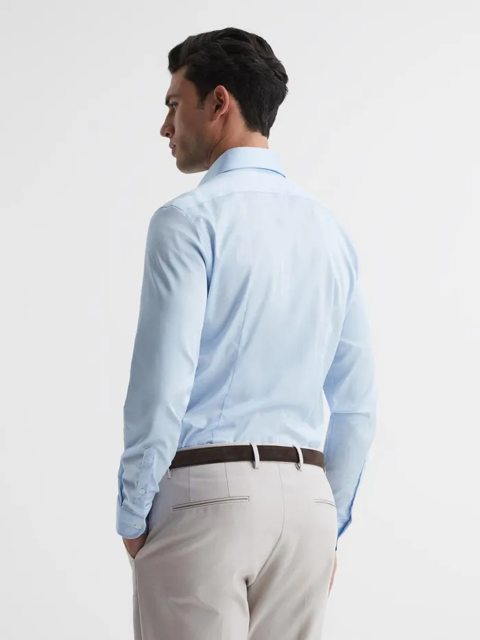 Reiss Shirts Frontier Cotton Satin Stretch Slim Fit Shirt Blue 8211 Men
