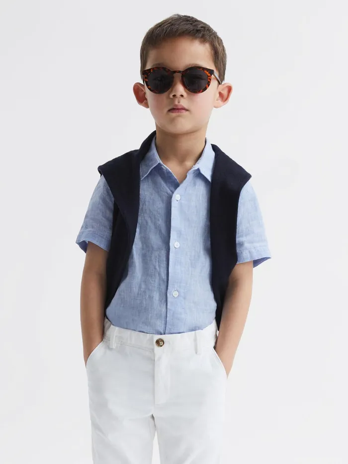 Reiss Shirts Holiday Junior Short Sleeve Linen Shirt Soft Blue 8211 Children