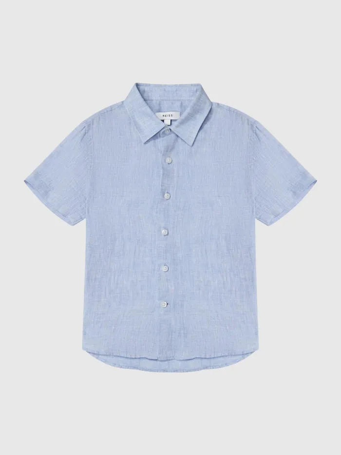 Reiss Shirts Holiday Junior Short Sleeve Linen Shirt Soft Blue 8211 Children