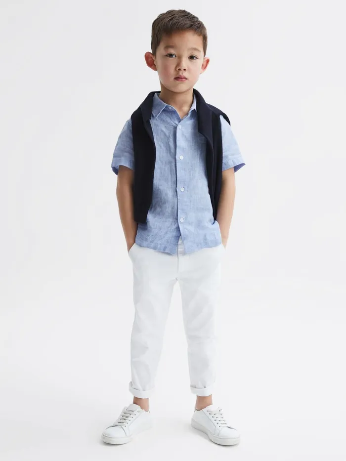 Reiss Shirts Holiday Junior Short Sleeve Linen Shirt Soft Blue 8211 Children