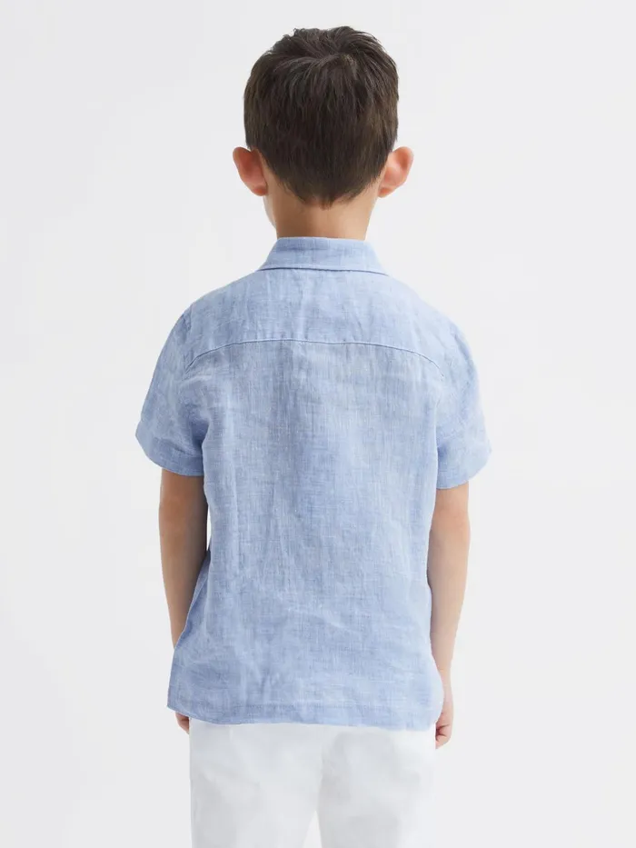 Reiss Shirts Holiday Junior Short Sleeve Linen Shirt Soft Blue 8211 Children