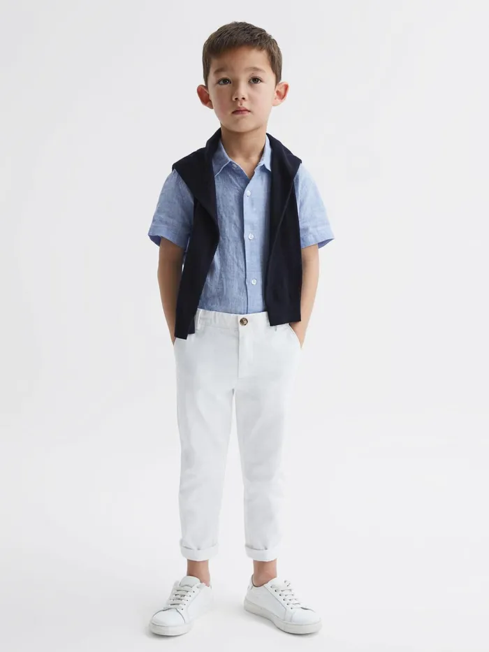 Reiss Shirts Holiday Junior Short Sleeve Linen Shirt Soft Blue 8211 Children