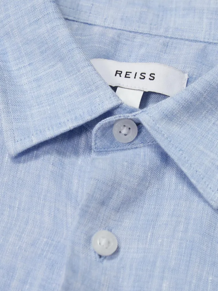 Reiss Shirts Holiday Junior Short Sleeve Linen Shirt Soft Blue 8211 Children