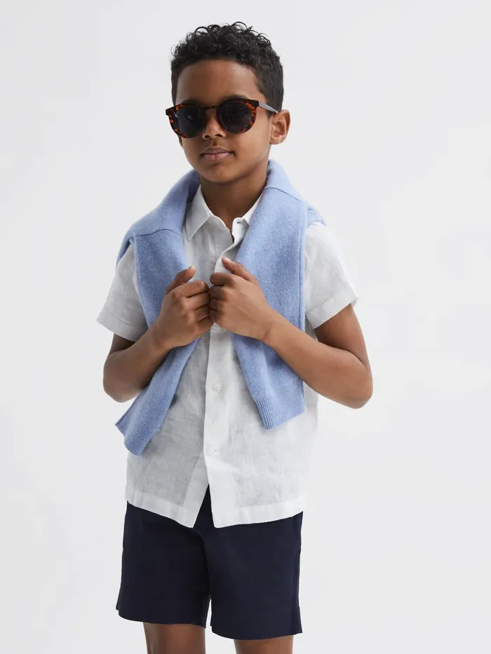 Reiss Shirts Holiday Junior Short Sleeve Linen Shirt White 8211 Children