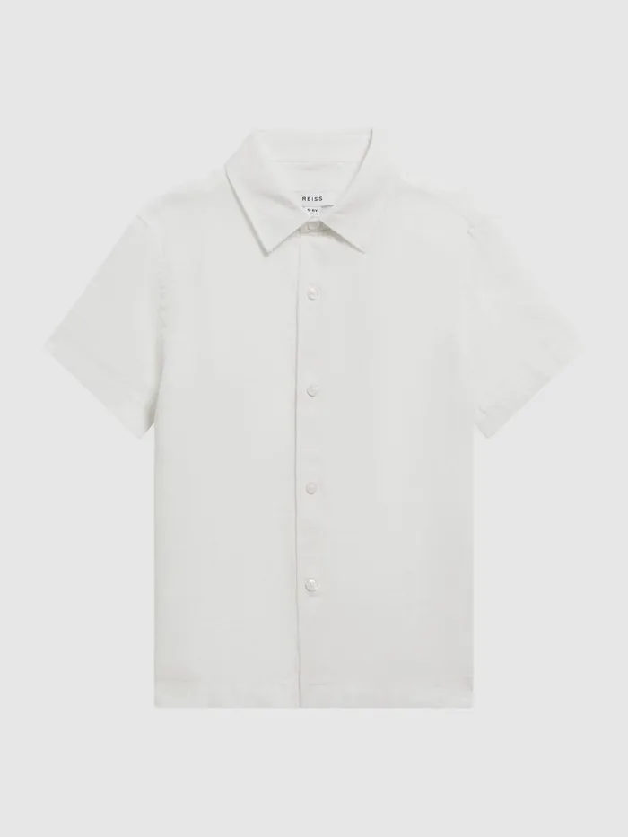 Reiss Shirts Holiday Junior Short Sleeve Linen Shirt White 8211 Children