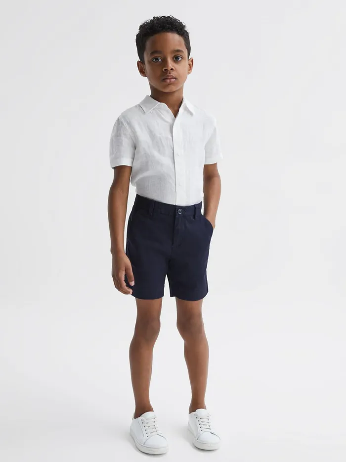 Reiss Shirts Holiday Junior Short Sleeve Linen Shirt White 8211 Children