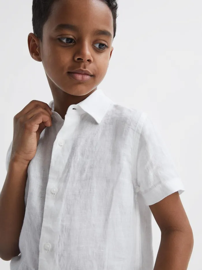 Reiss Shirts Holiday Junior Short Sleeve Linen Shirt White 8211 Children