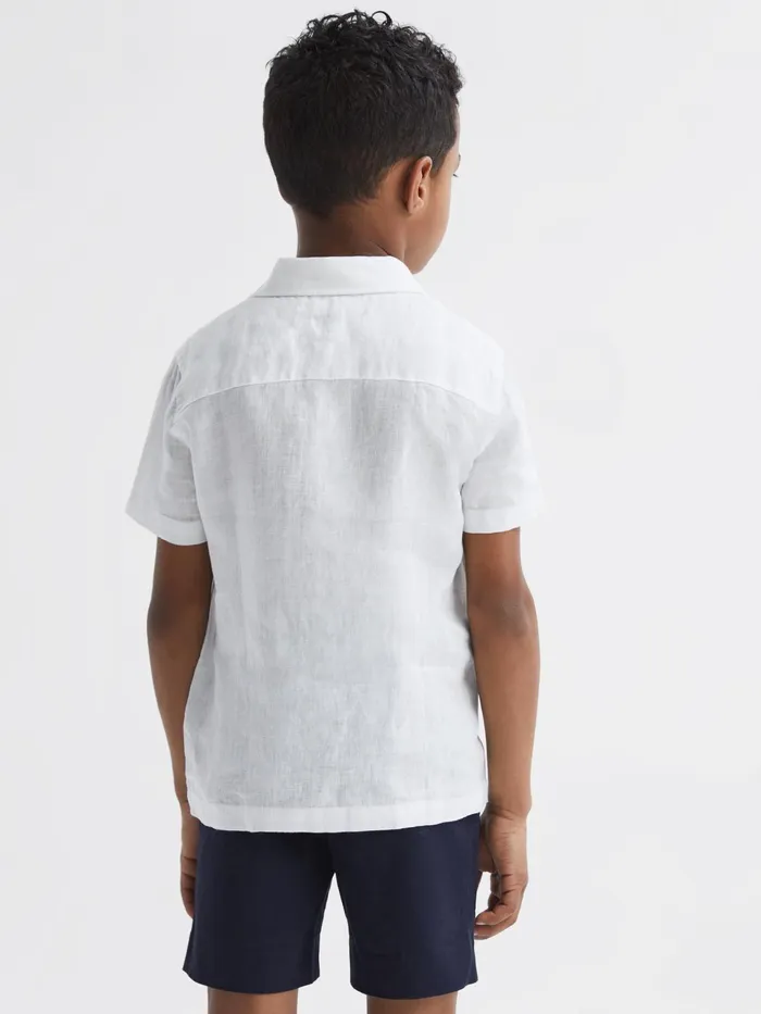 Reiss Shirts Holiday Junior Short Sleeve Linen Shirt White 8211 Children