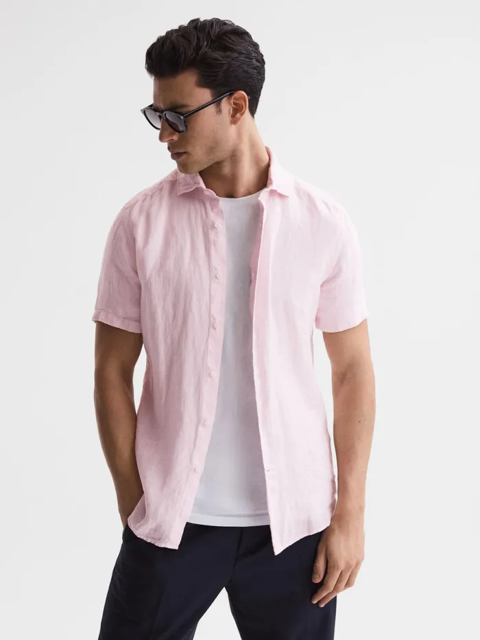 Reiss Shirts Holiday Linen Slim Fit Shirt Soft Pink 8211 Men