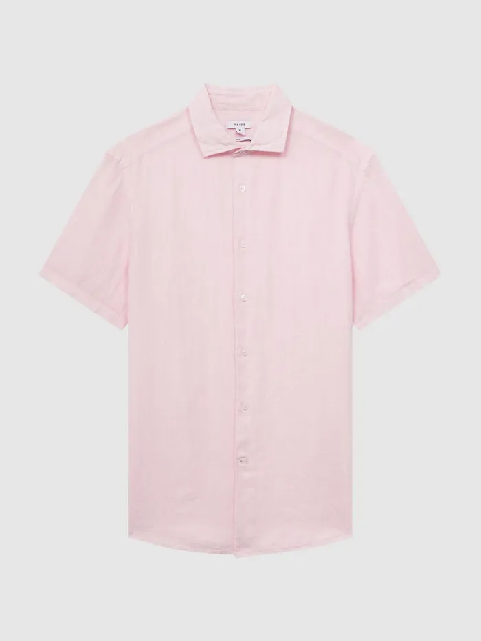 Reiss Shirts Holiday Linen Slim Fit Shirt Soft Pink 8211 Men