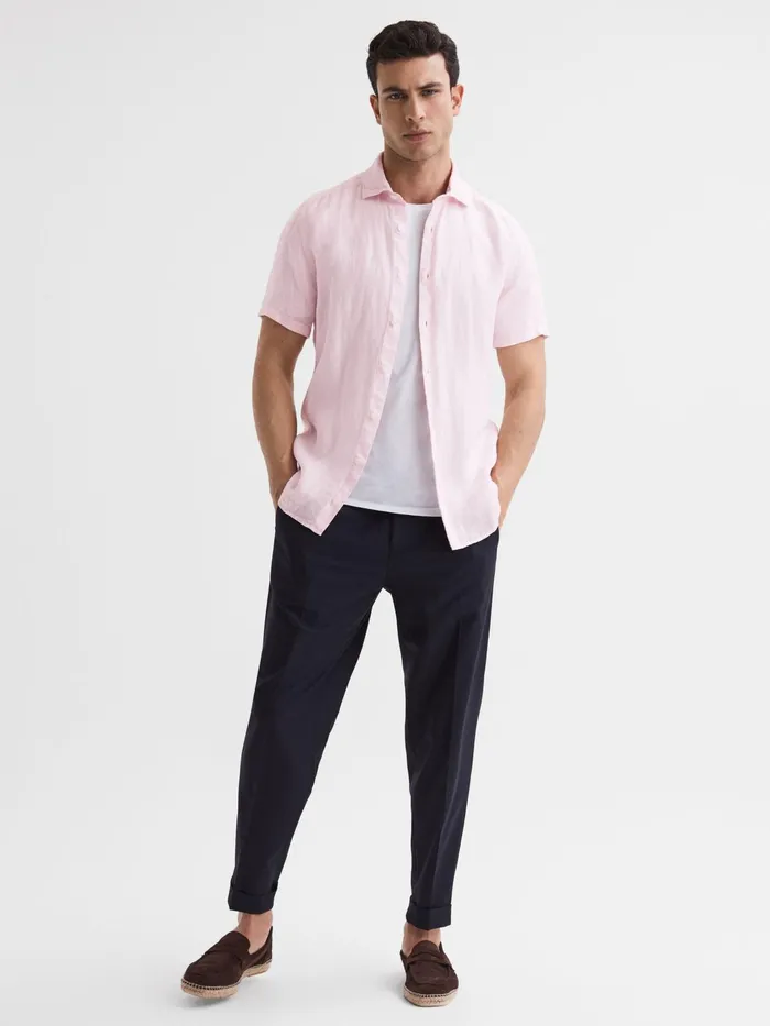 Reiss Shirts Holiday Linen Slim Fit Shirt Soft Pink 8211 Men