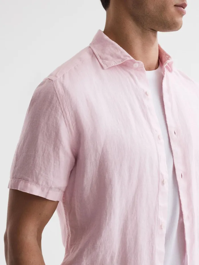 Reiss Shirts Holiday Linen Slim Fit Shirt Soft Pink 8211 Men