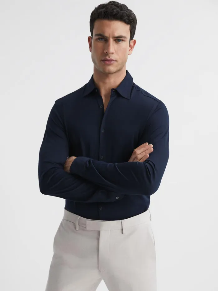 Reiss Shirts King Mercerised Cotton Shirt Navy 8211 Men