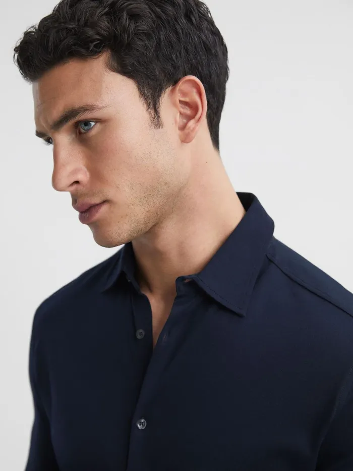 Reiss Shirts King Mercerised Cotton Shirt Navy 8211 Men
