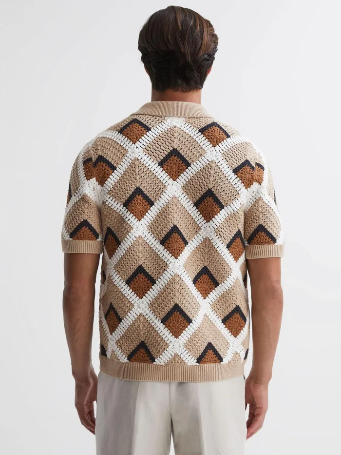 Reiss Shirts Locco Crochet Cuban Collar Shirt Beige 8211 Men