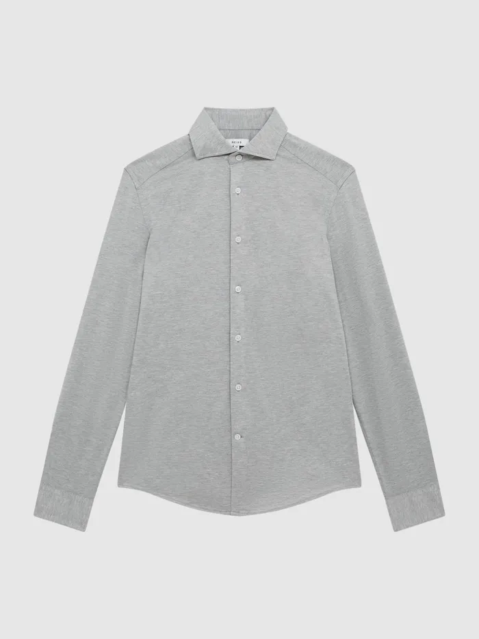 Reiss Shirts Nate Cutaway Collar Jersey Slim Fit Shirt Grey Melange 8211 Men