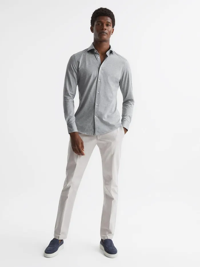 Reiss Shirts Nate Cutaway Collar Jersey Slim Fit Shirt Grey Melange 8211 Men