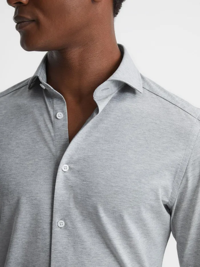 Reiss Shirts Nate Cutaway Collar Jersey Slim Fit Shirt Grey Melange 8211 Men