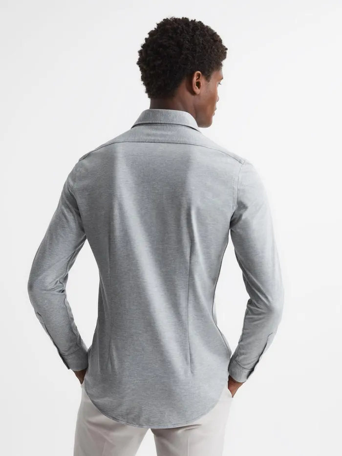 Reiss Shirts Nate Cutaway Collar Jersey Slim Fit Shirt Grey Melange 8211 Men