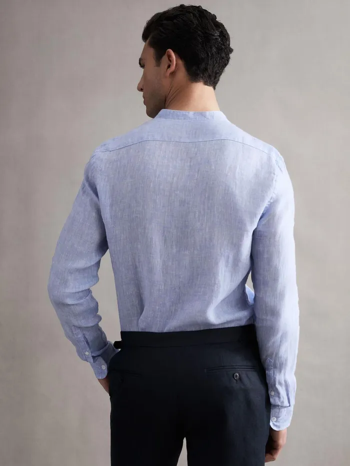 Reiss Shirts Ocean Linen Grandad Collar Shirt Soft Blue 8211 Men