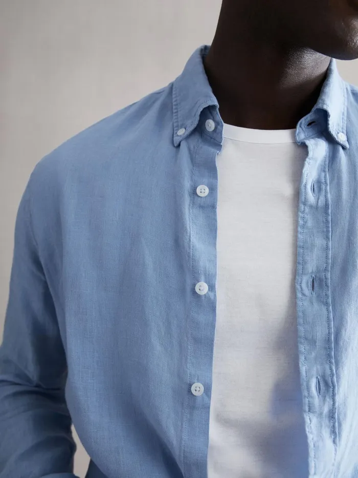 Reiss Shirts Queens Slim Fit Linen Oxford Shirt Powder Blue 8211 Men