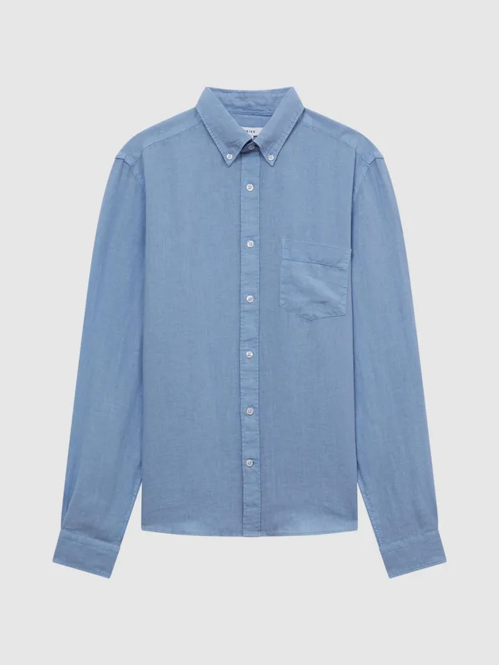 Reiss Shirts Queens Slim Fit Linen Oxford Shirt Powder Blue 8211 Men