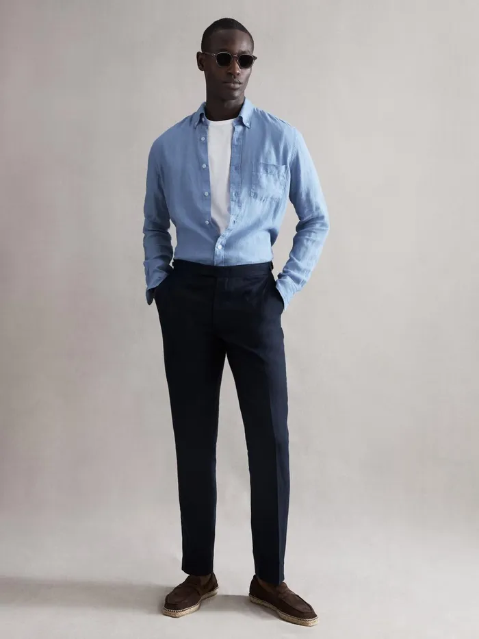 Reiss Shirts Queens Slim Fit Linen Oxford Shirt Powder Blue 8211 Men