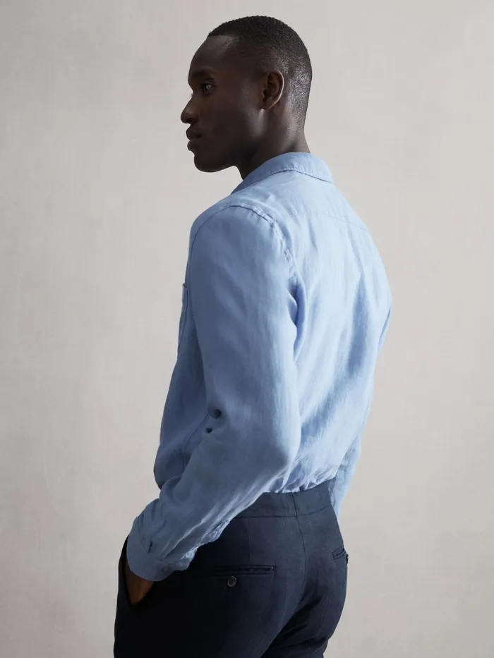 Reiss Shirts Queens Slim Fit Linen Oxford Shirt Powder Blue 8211 Men