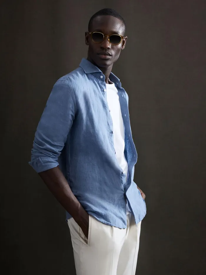 Reiss Shirts Ruban Linen Long Sleeve Shirt Airforce Blue 8211 Men