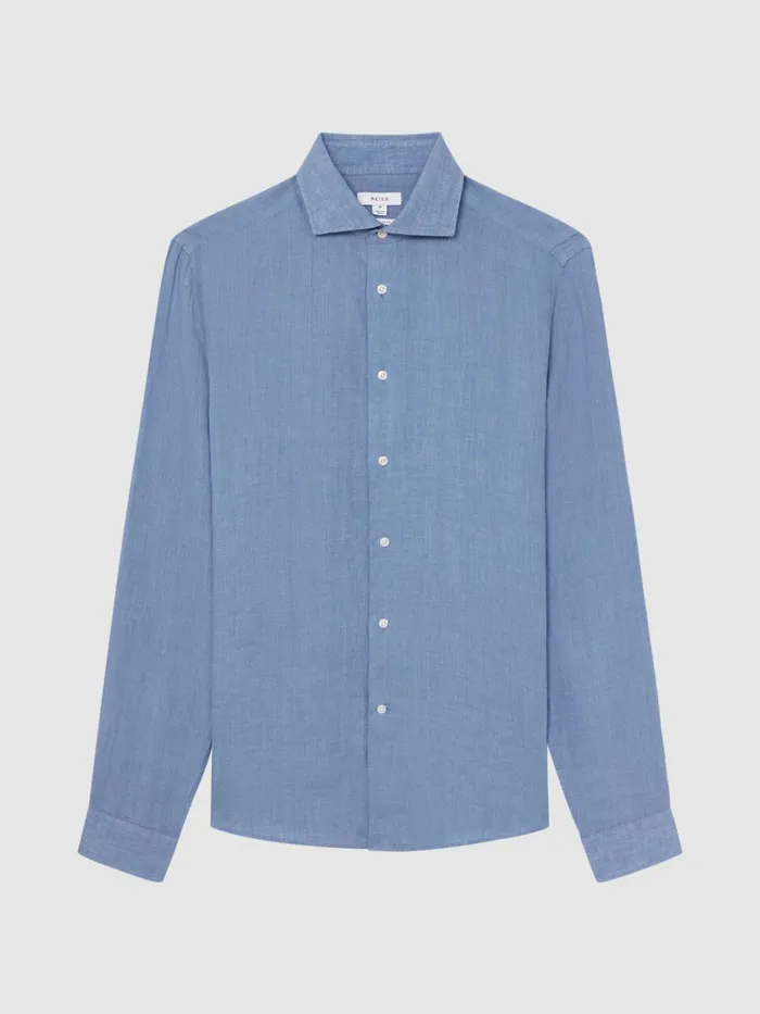 Reiss Shirts Ruban Linen Long Sleeve Shirt Airforce Blue 8211 Men