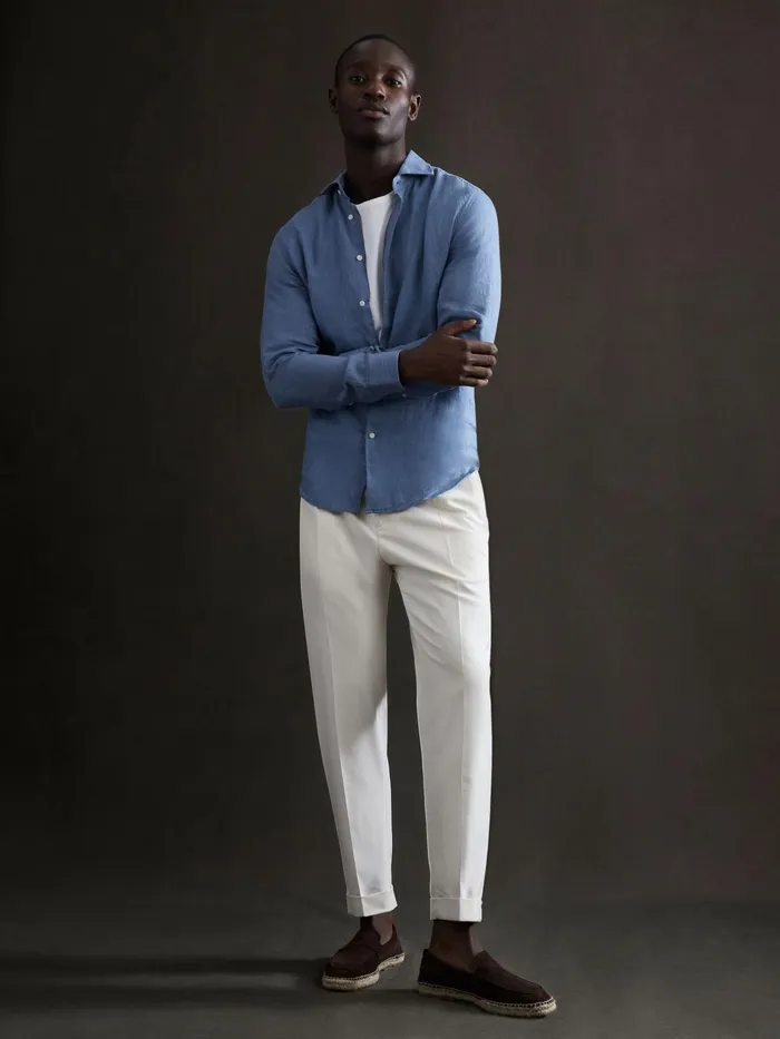 Reiss Shirts Ruban Linen Long Sleeve Shirt Airforce Blue 8211 Men