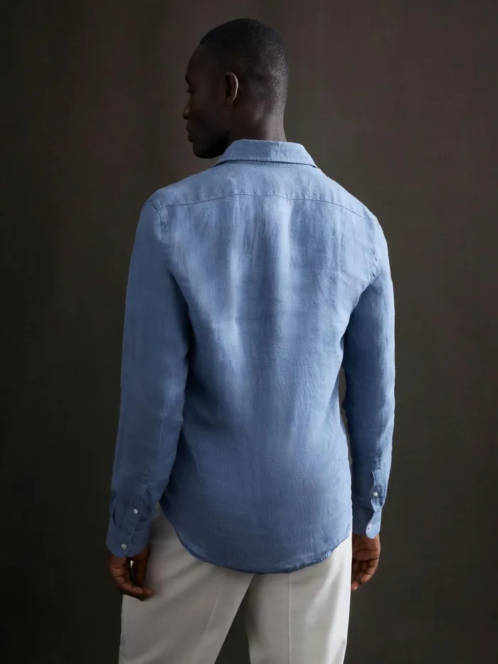 Reiss Shirts Ruban Linen Long Sleeve Shirt Airforce Blue 8211 Men