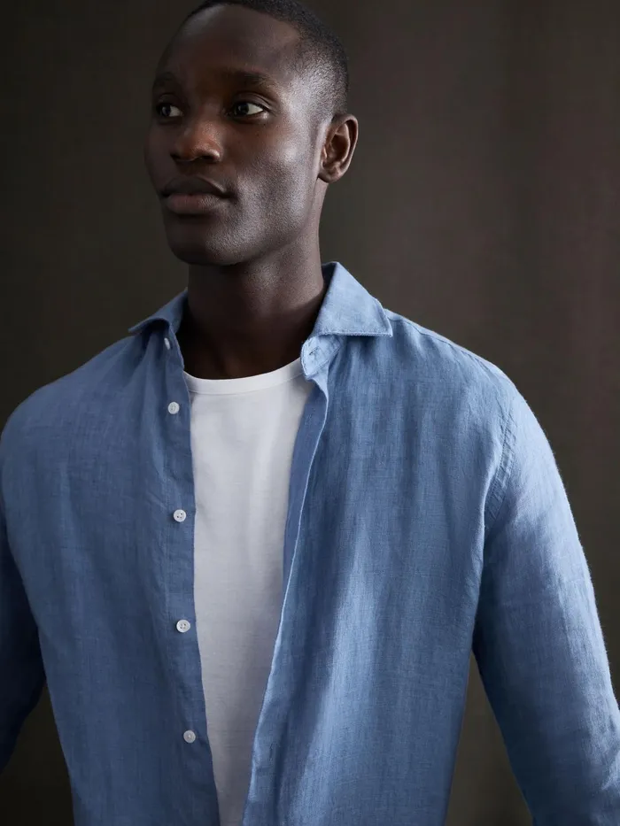 Reiss Shirts Ruban Linen Long Sleeve Shirt Airforce Blue 8211 Men