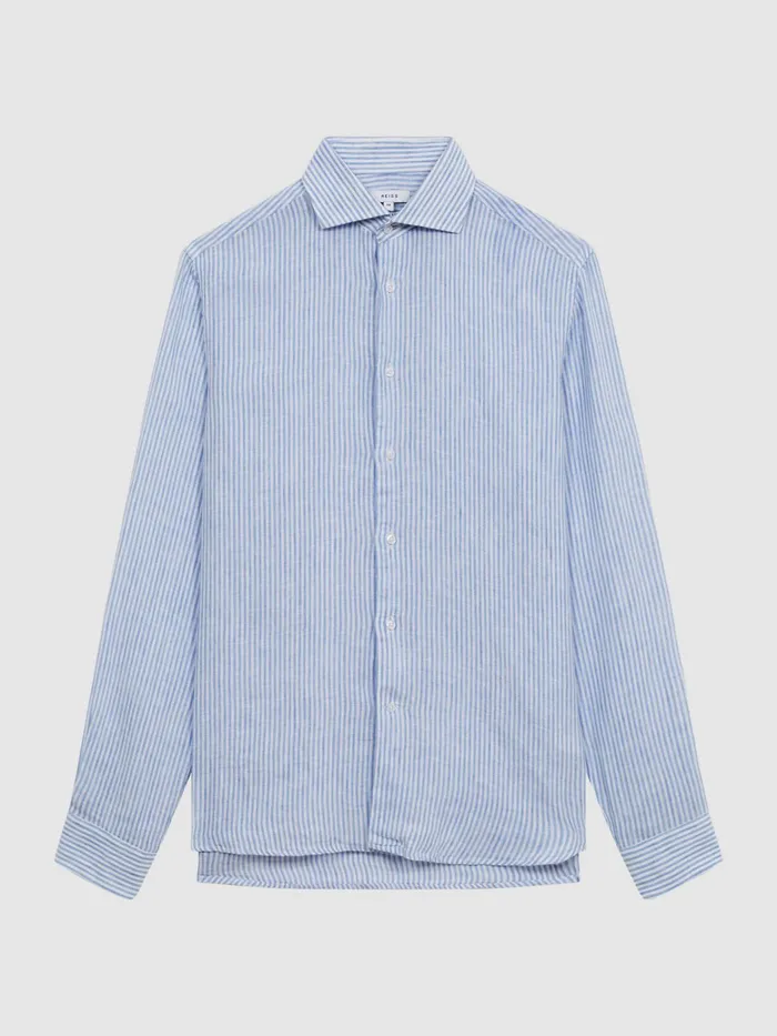 Reiss Shirts Ruban Linen Long Sleeve Shirt Blue Stripe 8211 Men