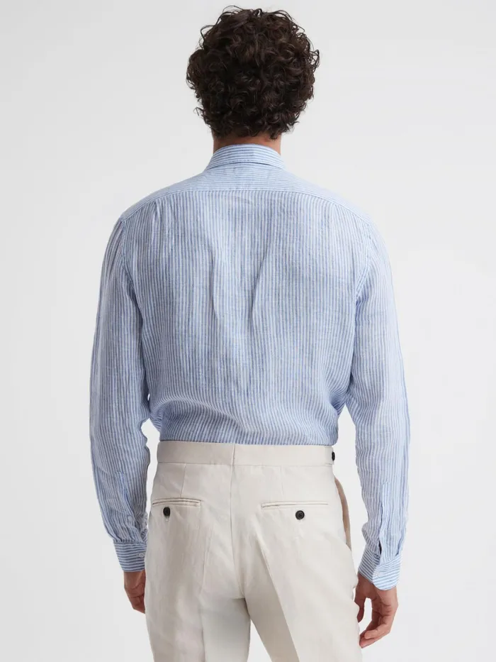 Reiss Shirts Ruban Linen Long Sleeve Shirt Blue Stripe 8211 Men