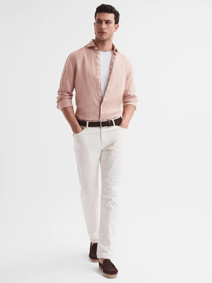 Reiss Shirts Ruban Linen Long Sleeve Shirt Dust Pink 8211 Men