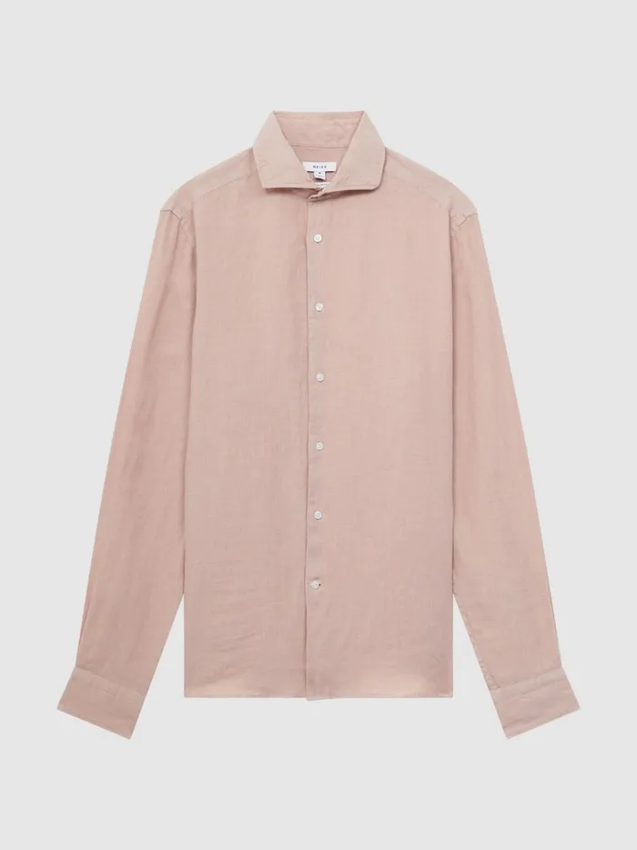 Reiss Shirts Ruban Linen Long Sleeve Shirt Dust Pink 8211 Men