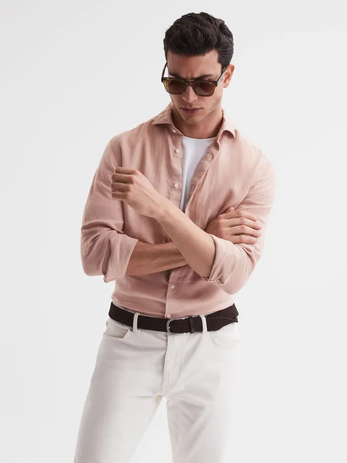 Reiss Shirts Ruban Linen Long Sleeve Shirt Dust Pink 8211 Men
