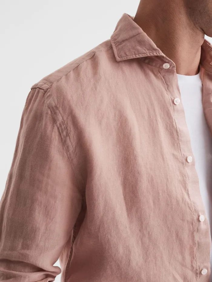 Reiss Shirts Ruban Linen Long Sleeve Shirt Dust Pink 8211 Men