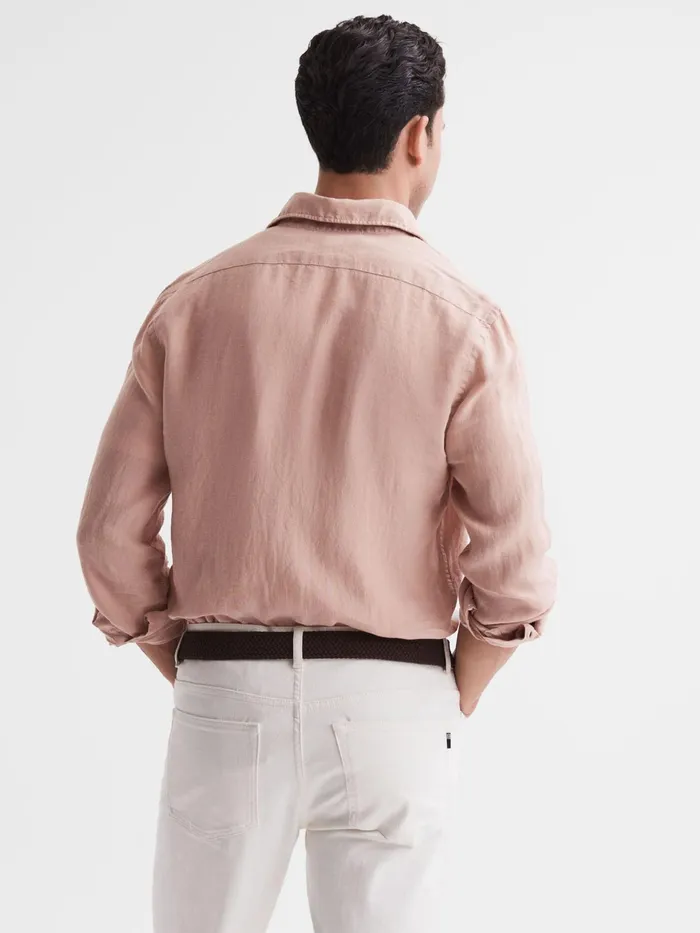 Reiss Shirts Ruban Linen Long Sleeve Shirt Dust Pink 8211 Men