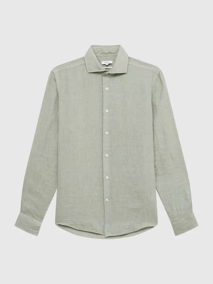 Reiss Shirts Ruban Linen Long Sleeve Shirt Sage 8211 Men