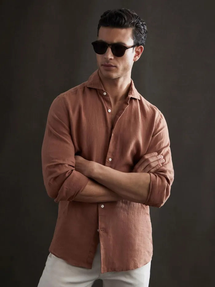 Reiss Shirts Ruban Linen Long Sleeve Shirt Sienna 8211 Men