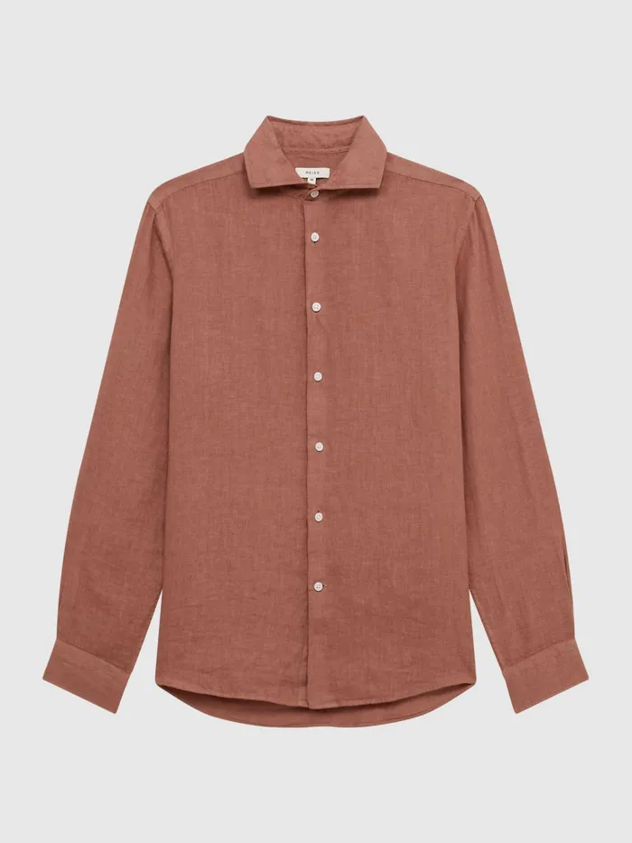 Reiss Shirts Ruban Linen Long Sleeve Shirt Sienna 8211 Men