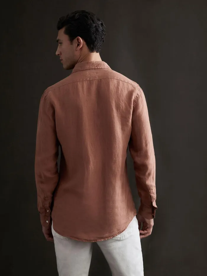 Reiss Shirts Ruban Linen Long Sleeve Shirt Sienna 8211 Men
