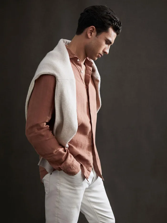 Reiss Shirts Ruban Linen Long Sleeve Shirt Sienna 8211 Men